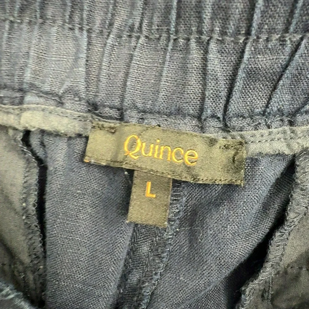 Quince Pants Womens L Blue Linen Wide Leg Drawstring Casual Summer